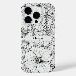 Elegante moderne Wildbloemen wit en zwart Case-Mate iPhone 14 Pro Hoesje
