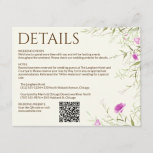 Elegante moderne wilde bloem off-white bruiloft informatiekaartje