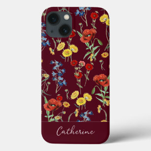 Elegante moderne wilde bloemen naam Bourgogne iPhone 13 Hoesje