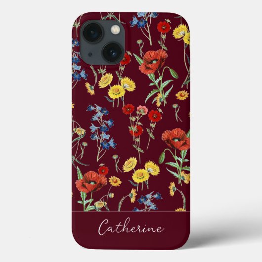 Elegante moderne wilde bloemen naam Bourgogne Case-Mate iPhone Case (Achterkant)