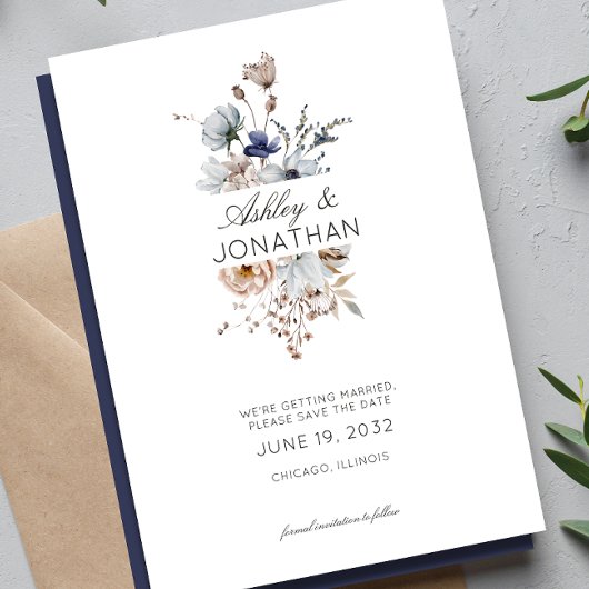 Elegante moderne Wildflower bruiloft Save The Date