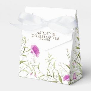 Elegante Moderne Wildflower Wit & Bronzen Bruiloft Bedankdoosjes