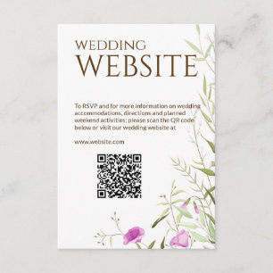 Elegante Moderne Wildflower Wit & Bronzen Bruiloft Informatiekaartje