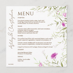 Elegante Moderne Wildflower Wit & Bronzen Bruiloft Menu