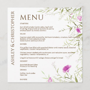 Elegante Moderne Wildflower Wit & Bronzen Bruiloft Menu