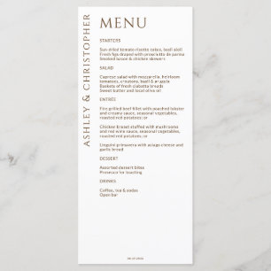 Elegante Moderne Wildflower Wit & Bronzen Bruiloft Menu