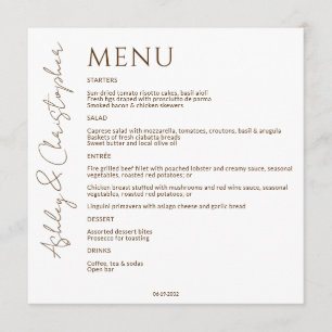 Elegante Moderne Wildflower Wit & Bronzen Bruiloft Menu