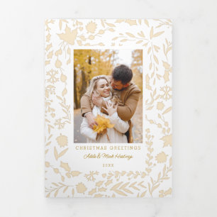 Elegante moderne winter botanische foto-goud drieluik kaart