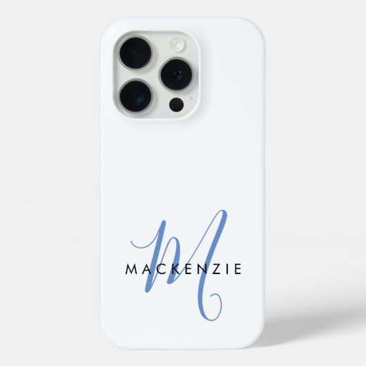 Elegante Moderne Witte Blauwe Script Monogram Case-Mate iPhone Case (Achterkant)