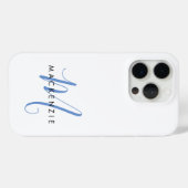 Elegante Moderne Witte Blauwe Script Monogram Case-Mate iPhone Case (Achterkant (horizontaal))