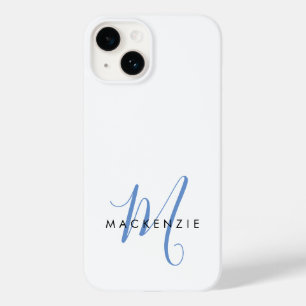 Elegante Moderne Witte Blauwe Script Monogram Case-Mate iPhone 14 Hoesje