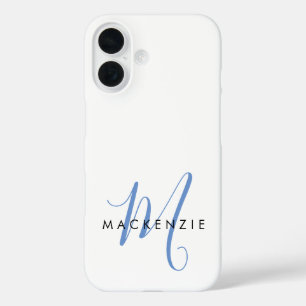 Elegante Moderne Witte Blauwe Script Monogram iPhone 16 Hoesje