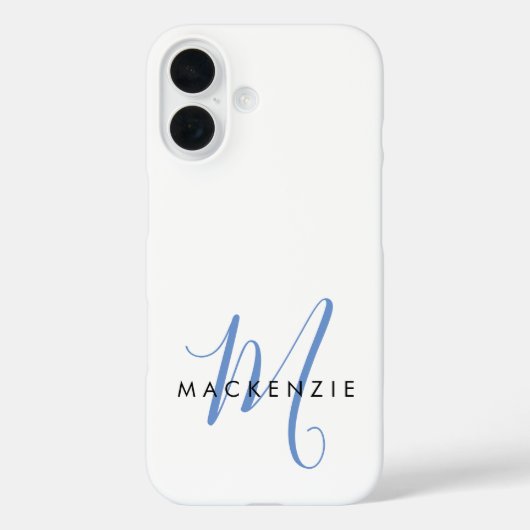 Elegante Moderne Witte Blauwe Script Monogram Case-Mate iPhone Case (Achterkant)