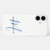 Elegante Moderne Witte Blauwe Script Monogram Case-Mate iPhone Case (Achterkant (horizontaal))