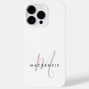 Elegante Moderne Witte Blush Roze Script Monogram Case-Mate iPhone 14 Pro Max Hoesje