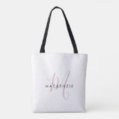 Elegante Moderne Witte Blush Roze Script Monogram Draagtas (Achterkant)