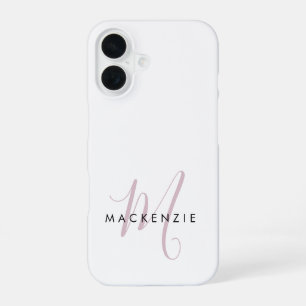 Elegante Moderne Witte Blush Roze Script Monogram iPhone 16 Hoesje
