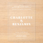 Elegante moderne witte bruiloft acryl uitnodigingen (Voorkant)