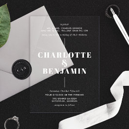 Elegante moderne witte bruiloft acryl uitnodigingen