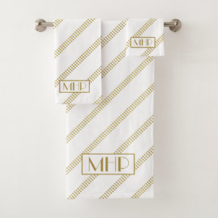 Elegante moderne witte gestippelde gouden lijnen m bad handdoek