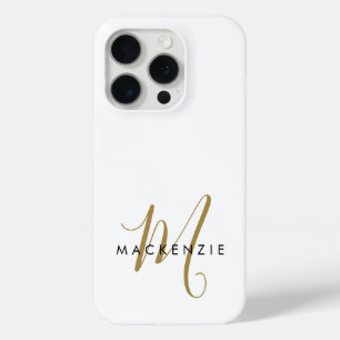 Elegante Moderne Witte Gouden Schreef Monogram iPhone 15 Pro Case
