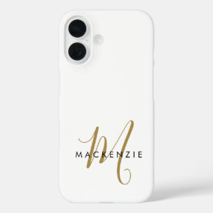 Elegante Moderne Witte Gouden Schreef Monogram iPhone 16 Hoesje