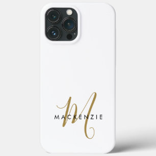 Elegante Moderne Witte Gouden Schreef Monogram iPhone 13 Pro Max Hoesje