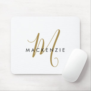 Elegante Moderne Witte Gouden Schreef Monogram Muismat