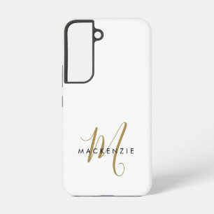 Elegante Moderne Witte Gouden Schreef Monogram Samsung Galaxy Hoesje