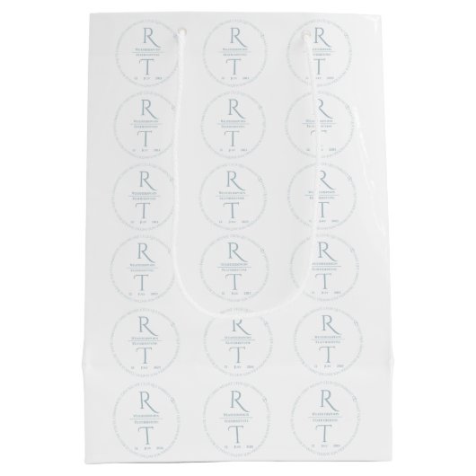 Elegante moderne witte grijze monogram bruiloft medium cadeauzakje (Achterkant)