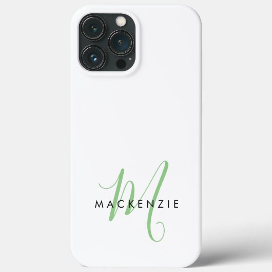 Elegante Moderne Witte Groene Script Monogram Case-Mate iPhone Case (Achterkant)