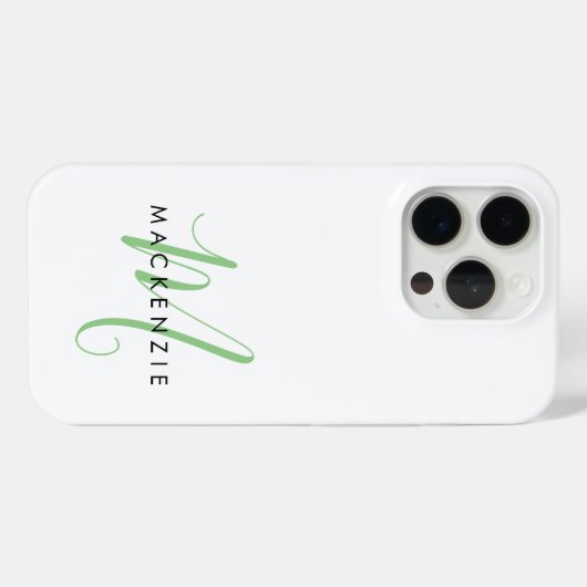 Elegante Moderne Witte Groene Script Monogram Case-Mate iPhone Case (Achterkant (horizontaal))