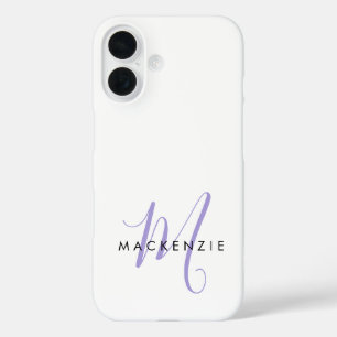 Elegante Moderne Witte Lavendel Script Monogram iPhone 16 Hoesje