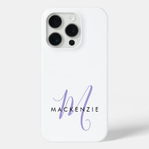 Elegante Moderne Witte Lavendel Script Monogram iPhone 15 Pro Case