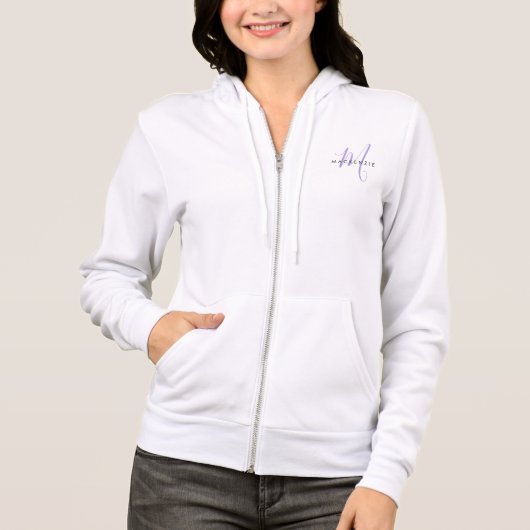 Elegante Moderne Witte Lavendel Script Monogram Hoodie (Voorkant)