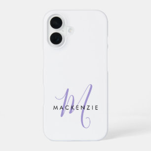 Elegante Moderne Witte Lavendel Script Monogram iPhone 16 Hoesje