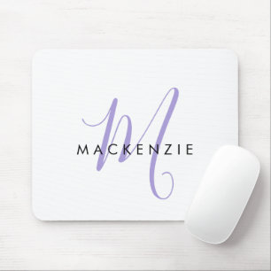 Elegante Moderne Witte Lavendel Script Monogram Muismat