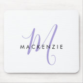 Elegante Moderne Witte Lavendel Script Monogram Muismat (Voorkant)