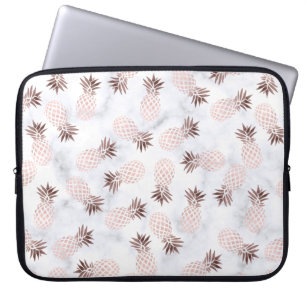 elegante moderne witte marmer roos gouden anananas laptop sleeve