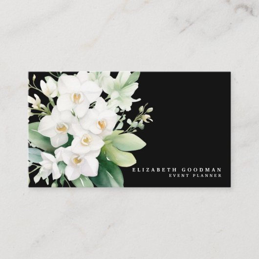 Elegante moderne witte orchideeën zwarte Visitekaa Visitekaartje (Voorkant)