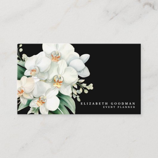 Elegante moderne witte orchideeën zwarte Visitekaa Visitekaartje (Voorkant)