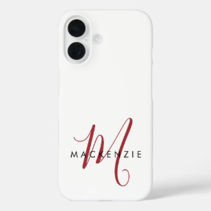Elegante Moderne Witte Rode Script Monogram iPhone 16 Hoesje