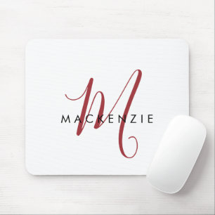 Elegante Moderne Witte Rode Script Monogram Muismat