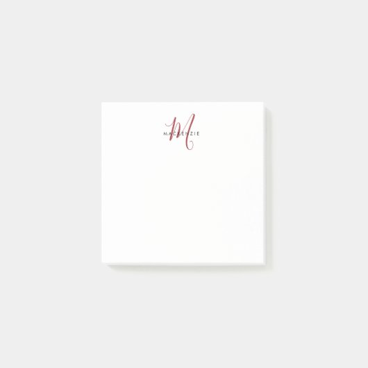 Elegante Moderne Witte Rode Script Monogram Post-it® Notes (Voorkant)