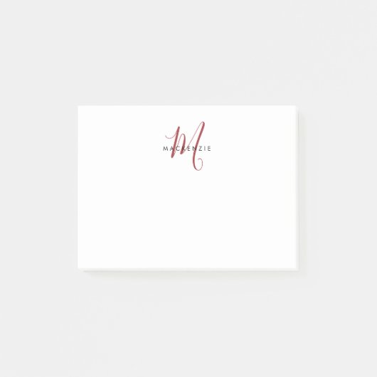 Elegante Moderne Witte Rode Script Monogram Post-it® Notes (Voorkant)