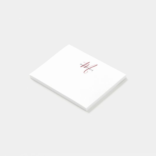 Elegante Moderne Witte Rode Script Monogram Post-it® Notes (Schuin)