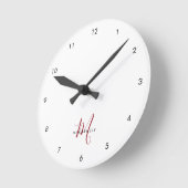 Elegante Moderne Witte Rode Script Monogram Ronde Klok (Hoek)