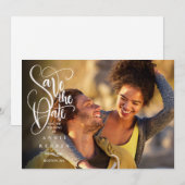 Elegante moderne witte script foto save the date  (Voorkant / Achterkant)