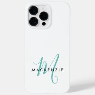 Elegante Moderne Witte Teal Schrift Monogram Case-Mate iPhone 14 Pro Max Hoesje