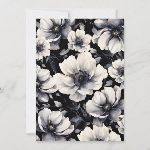 Elegante Moderne Witte Zwarte Bloemige Bruiloft Kaart